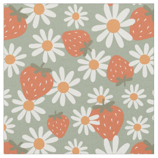 Tecido Groovy Daisy Impressão de Morango Verão Primavera