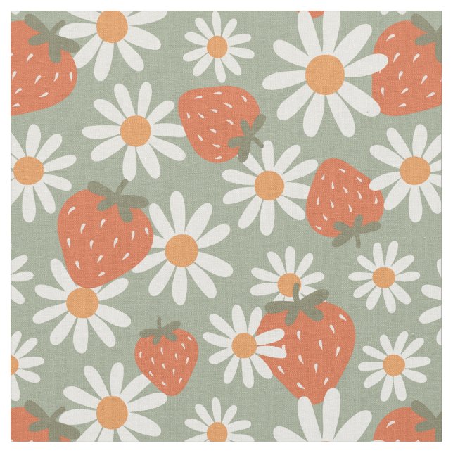 Tecido Groovy Daisy Impressão de Morango Verão Primavera  (Detalhe)