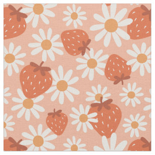 Tecido Groovy Daisy Impressão de Morango Verão Primavera