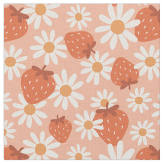 Tecido Groovy Daisy Impressão de Morango Verão Primavera