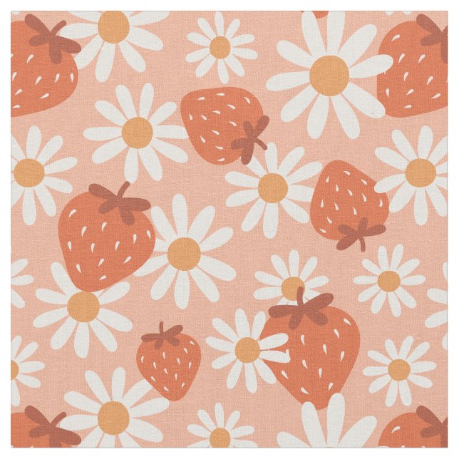 Tecido Groovy Daisy Impressão de Morango Verão Primavera  (Detalhe)