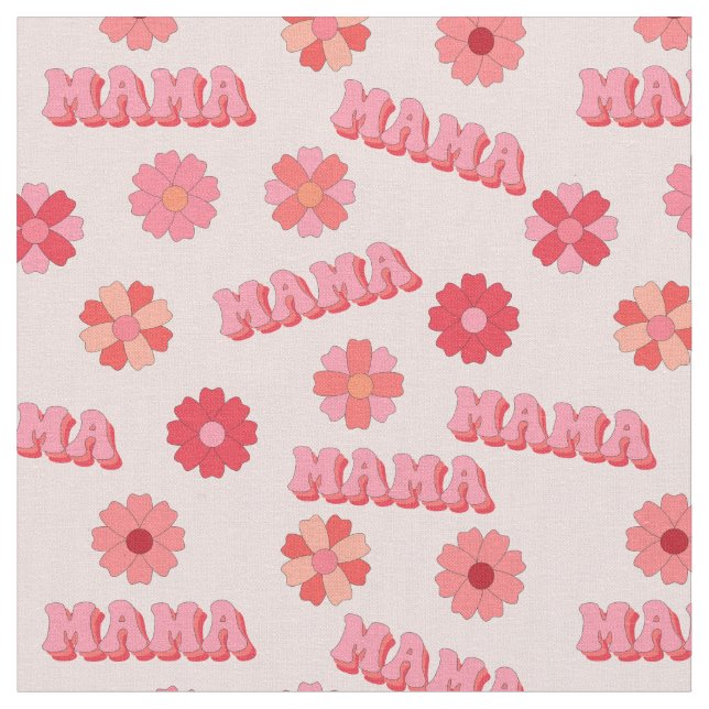 Tecido Groovy Hippy Mama Pink Texto Palavras e Flores (Detalhe)