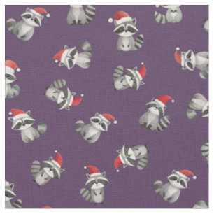 Tecido Guaxinins de Natal Jogados no Roxo Escuro
