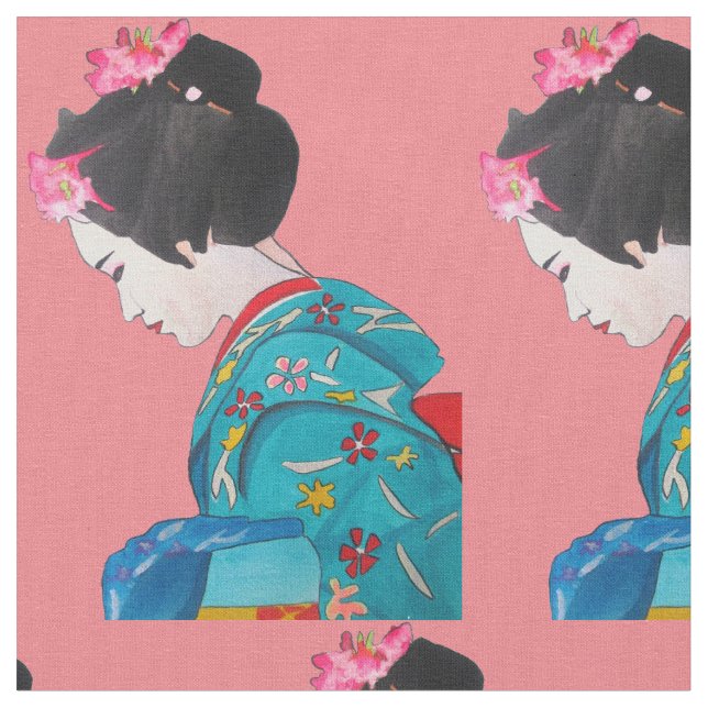 Tecido Gueixa japonesa com arte bonito da flor (Detalhe)