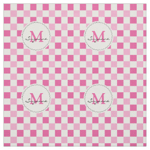 Tecido Guingão Checkered do tom cor-de-rosa branco