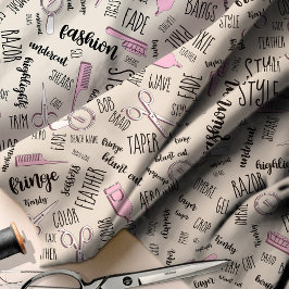 Tecido Hair Stylist Text e Tools Rosa2 ID749