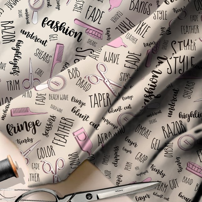 Tecido Hair Stylist Text e Tools Rosa2 ID749 (Criador carregado)