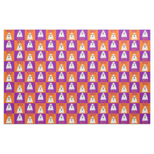 Tecido Halloween Boo Ghost Purple e Orange Squares