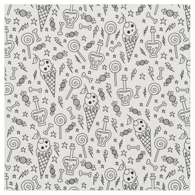 Tecido halloween ice cream skull bones poison white (Detalhe)