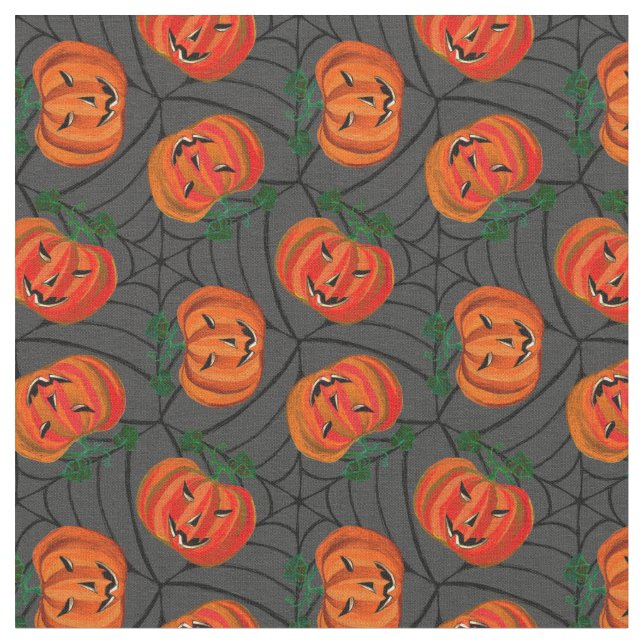 Tecido Halloween Jack o'lantern Cobwebs Pattern Pumpkins (Detalhe)