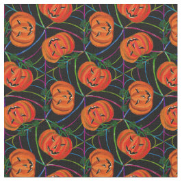 Tecido Halloween Jack o'lantern Cobwebs Pattern Pumpkins