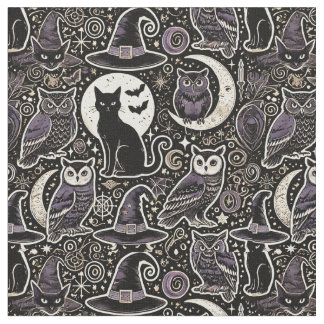 Tecido Halloween Pattern-Witchcraft e Spooky Night