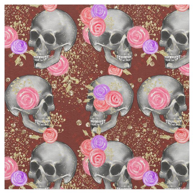 Tecido Halloween Rosas Florais Assustadores (Detalhe)