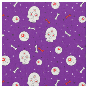 Tecido Halloween Skulls Bones & Eyebolas em Purple