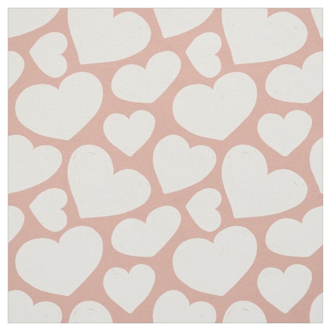 Tecido Hand Drawn Big Hearts Pattern Boho Girly Pink (Modelo)