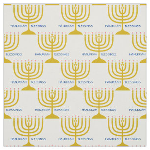 Tecido HANUKKAH BLESSINGS   Texto Personalizável Menorah