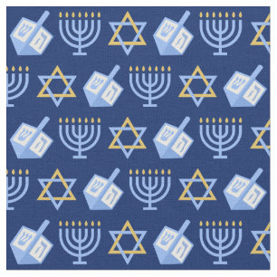 Tecido Hanukkah Blue Menorah Dreidel Pattern Chanukah