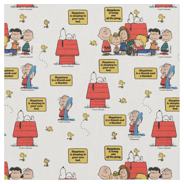 Tecido Happiness Is! Classic Peanuts Gang Quote (Detalhe)