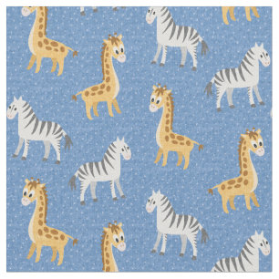Tecido Happy Safari Zebras e Girafas Baby Blue