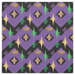 Tecido Harlequins Miçanga Mask Fleur de Lis Mardi Gras
