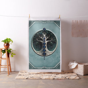 Tecido Harmonia em Teal, Árvore Mística da Vida