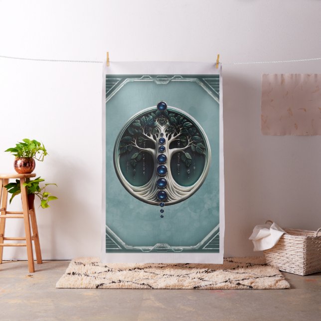 Tecido Harmonia em Teal, Árvore Mística da Vida (In Situ)