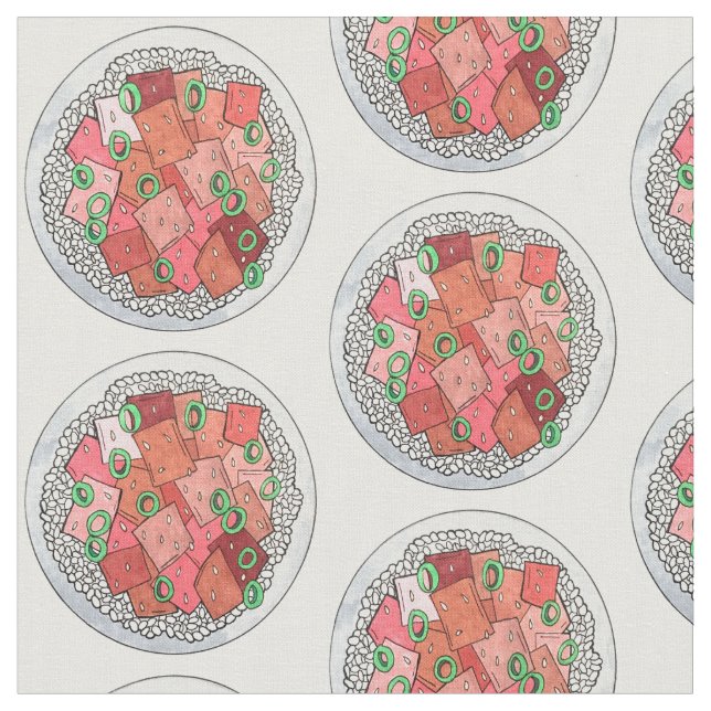 Tecido Havaiana Cuisine Ahi Tuna Poke Bowl Comida Havaian (Detalhe)