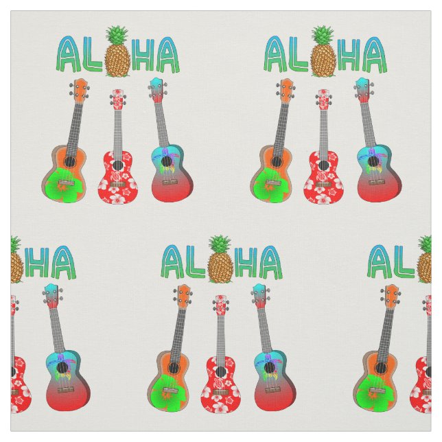 Tecido Havaiano Ukulele Aloha Havaí (Modelo)