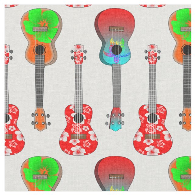 Tecido Havaiano Ukuleles no Floral Hibiscus (Detalhe)