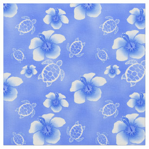 Tecido Hawaiian azul de Honu do hibiscus