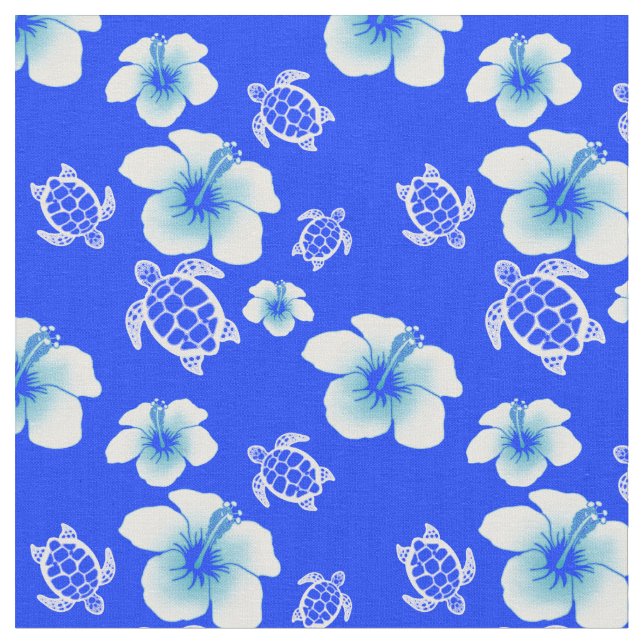 Tecido Hawaiian azul de Honu do hibiscus (Detalhe)