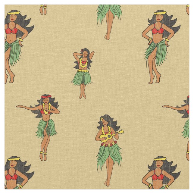 Tecido Hawaiian Hula Dancing Girls Vintage Patterno (Detalhe)