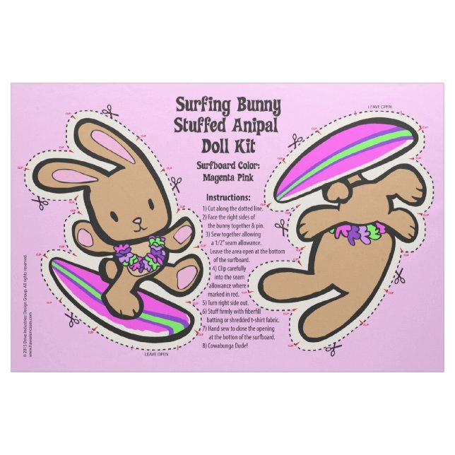 Tecido Hawaiian Surfing Bunny Doll Kit e Stuffet Animal (Fat Quarter)