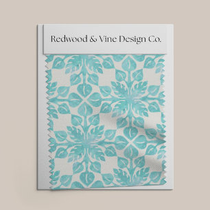 Tecido Hawaiian Tropical Leaves Aqua Watercolor Padrão