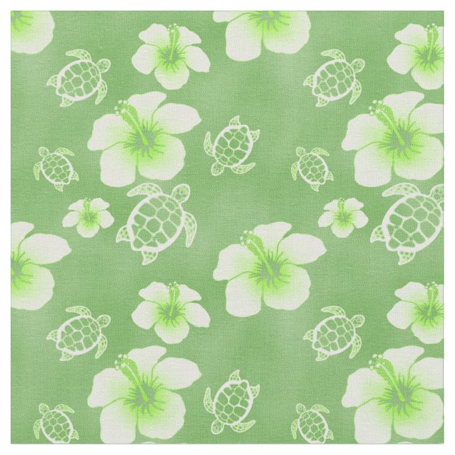 Tecido Hawaiian verde de Honu do hibiscus (Detalhe)