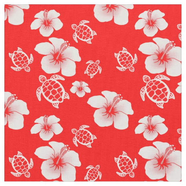 Tecido Hawaiian vermelho de Honu do hibiscus (Detalhe)