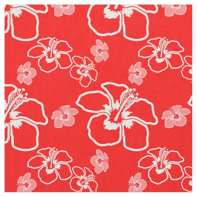 Tecido Hawaiian vermelho do hibiscus (Detalhe)