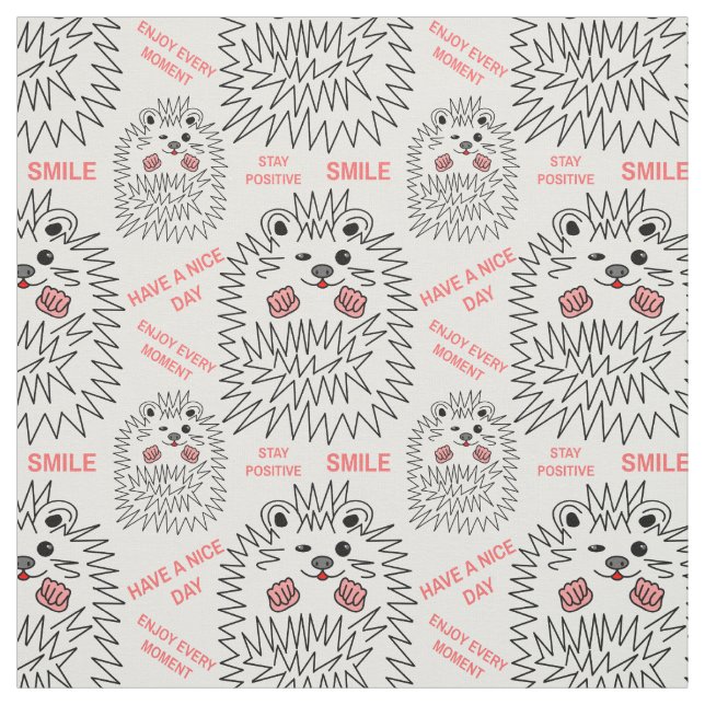 Tecido Hedgehog Engraçado E Padrão De Texto Positivo (Modelo)