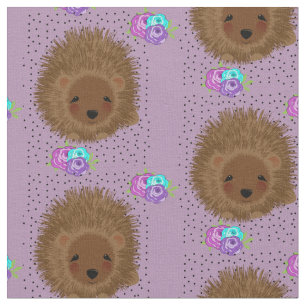 Tecido Hedgeogs e posições de flores Bonito,  e padroni