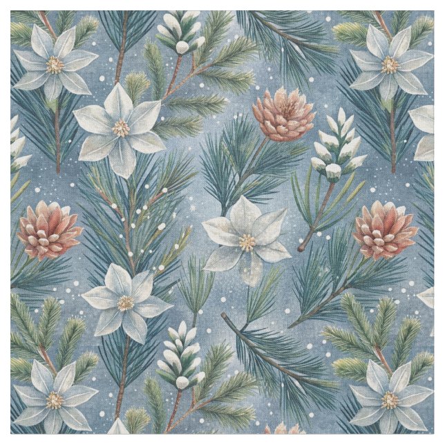 Tecido Hello Winter Pines & Flowers (Detalhe)
