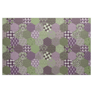 Tecido Hexágonos de Patches Roxo e Verde