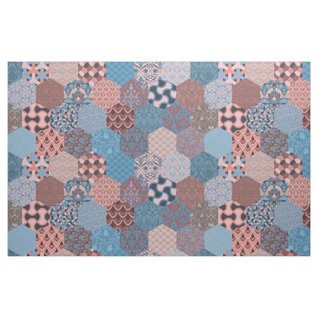 Tecido Hexágonos de retalhos Cornflower e Rosa (Fat Quarter)