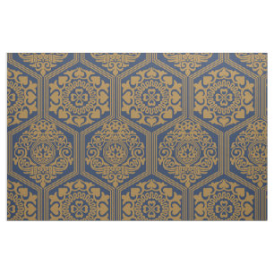 Tecido Hexágonos do Século XI - Azul Escuro e Dourado