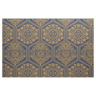 Tecido Hexágonos do Século XI - Azul Escuro e Dourado