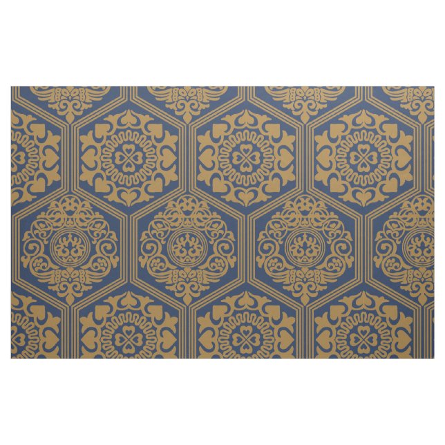 Tecido Hexágonos do Século XI - Azul Escuro e Dourado (Fat Quarter)
