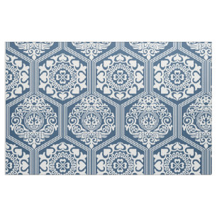 Tecido Hexágonos do Século XI - Azul Índigo e Branco