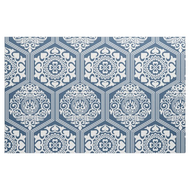 Tecido Hexágonos do Século XI - Azul Índigo e Branco (Fat Quarter)