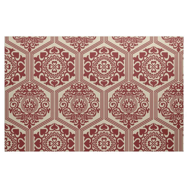 Tecido Hexágonos do Século XI - Vermelho Escuro sobre Lin (Fat Quarter)