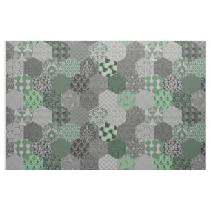 Tecido Hexágonos verdes e Cinzas