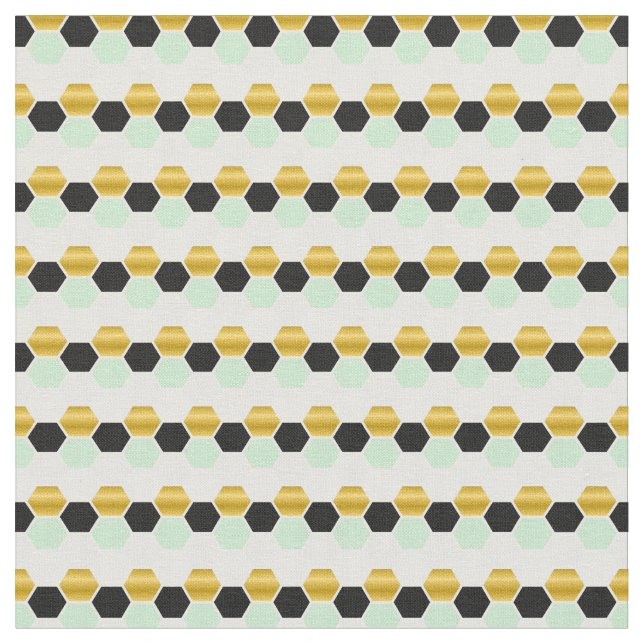 Tecido Hexagrama Geométrico Dourado Preto (Detalhe)